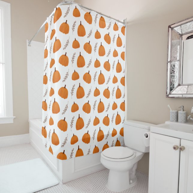 Fall Pumpkin Pattern Shower Curtain (In Situ)
