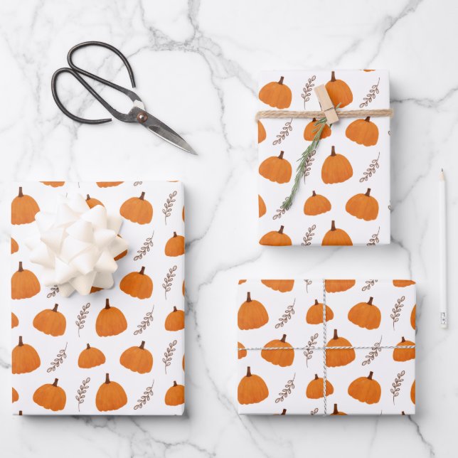 Fall Pumpkin Pattern Wrapping Paper Sheets (Front)