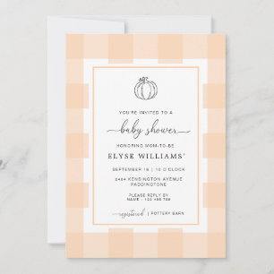 Fall Pumpkin Peach Gingham Baby Shower Invitation