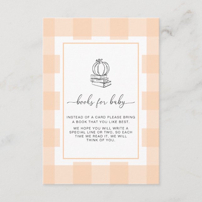 Fall Pumpkin Peach Gingham Books Request Card (Front)