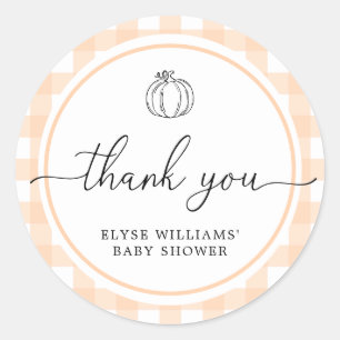 Fall Pumpkin Peach Gingham Shower Favor Sticker