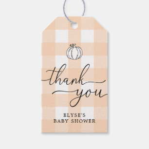 Fall Pumpkin Peach Gingham Thank You Favor Tag