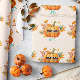 Fall Pumpkin Personalized Halloween Gift Wrapping Paper