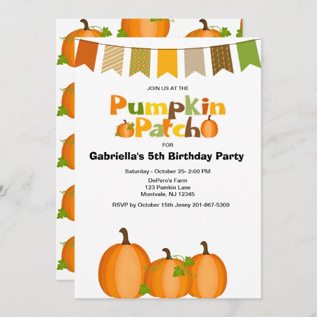Fall Pumpkin Picking Birthday Party Invitation (Front/Back)