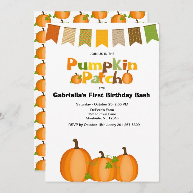 Fall Pumpkin Picking First Birthday Party Invitation (Front/Back)