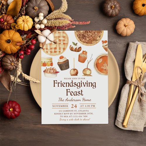Fall Pumpkin Pie Friendsgiving Feast Dinner Invitation