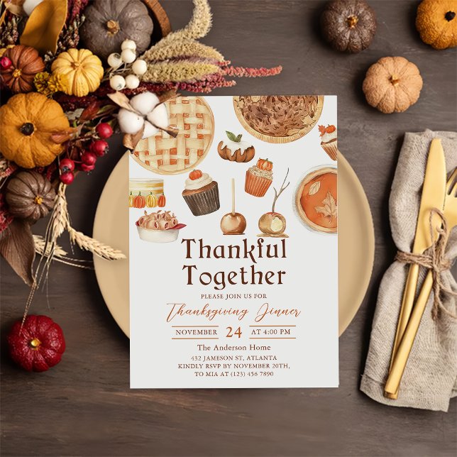 Fall Pumpkin Pie Thankful Thanksgiving Dinner Invitation (Creator Uploaded)