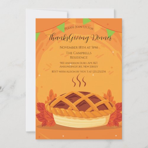 Fall Pumpkin pie Thanksgiving Dinner    Invitation