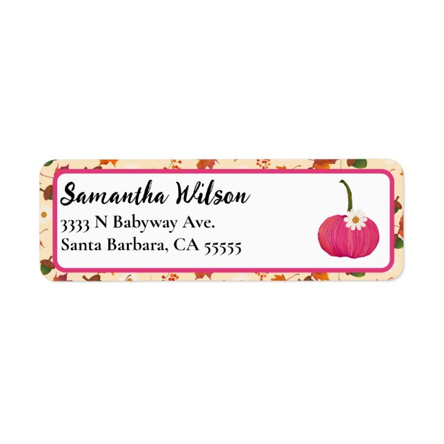 Fall Pumpkin Pink Baby Shower Label (Front)
