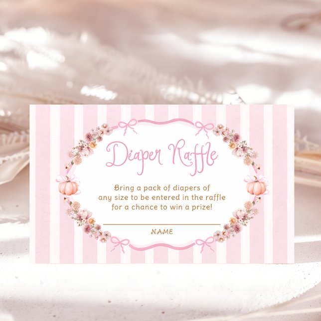 Fall Pumpkin Pink Floral Diaper Raffle Tickets Enclosure Card (Creator Uploaded)