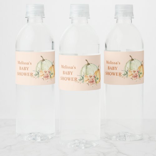 Fall Pumpkin Pink Floral Water Bottle Label