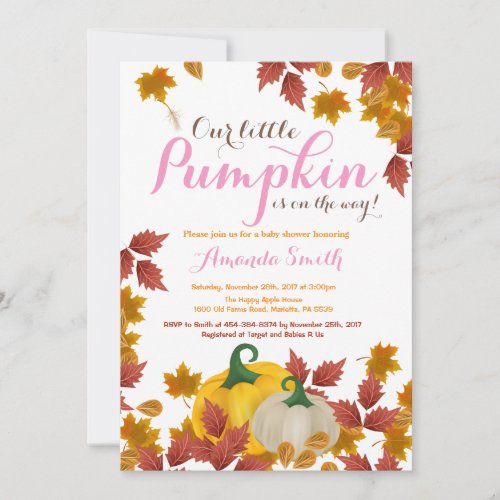 Fall Pumpkin Pink Girl Baby Shower invitation