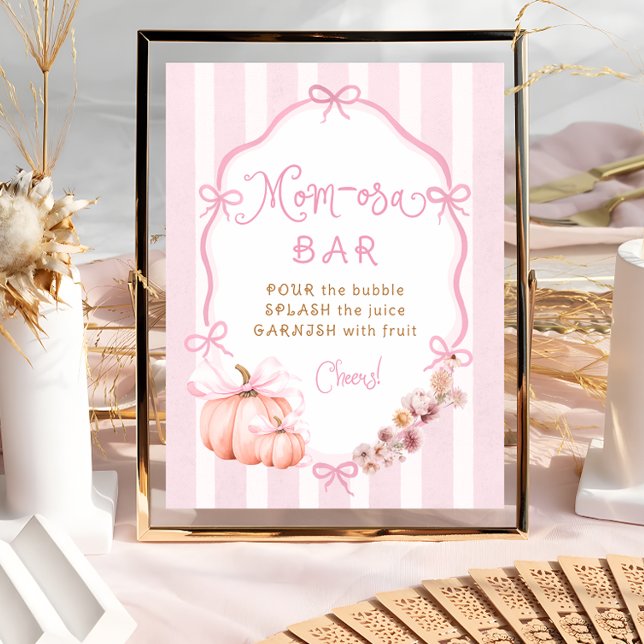Fall Pumpkin Pink Girl Baby Shower Mom-osa Bar Poster (Creator Uploaded)