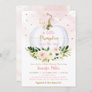 Fall Pumpkin Pink Gold Girl Baby Shower Invitation