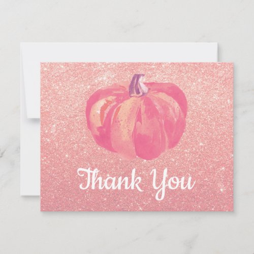Fall Pumpkin Pink Rose Gold Glitter Confetti Thank You Card