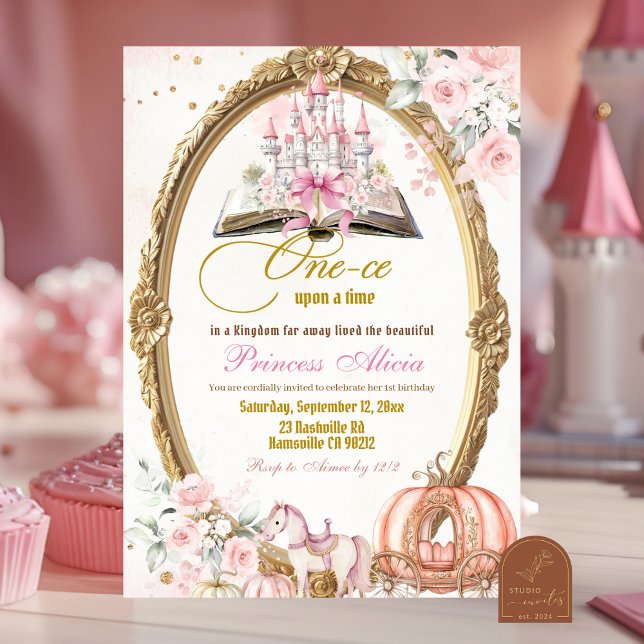 Fall Pumpkin Pink Storybook fairytale Birthday Invitation (Creator Uploaded)