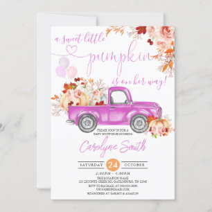 Fall Pumpkin Pink Truck Baby Shower Girl Invitation