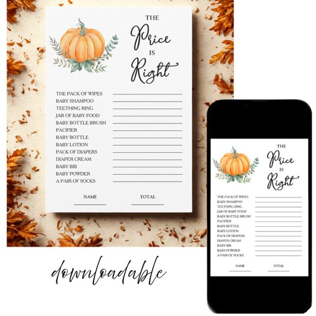 Fall Pumpkin Price is Right Baby Shower Game Card (Creator Uploaded)
