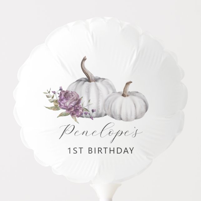 Fall Pumpkin Purple Flower Birthday Party Balloon (Front)