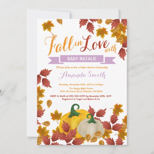 Fall Pumpkin Purple Girl Baby Shower invitation