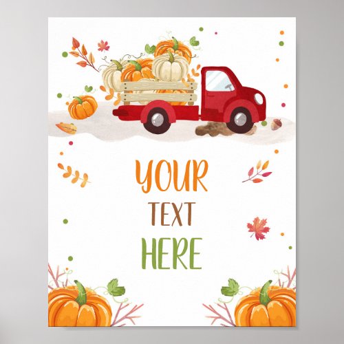 Fall Pumpkin Red Truck Confetti Leaves Table Sign