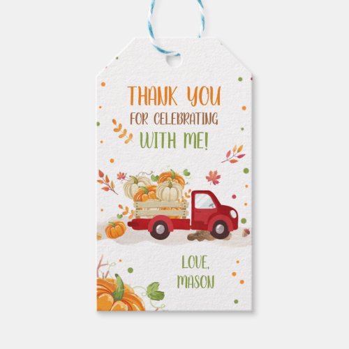 Fall Pumpkin Red Truck Confetti Thank You Favor Gift Tags