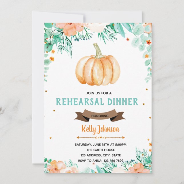 Fall pumpkin rehearsal dinner party invitation (Front)