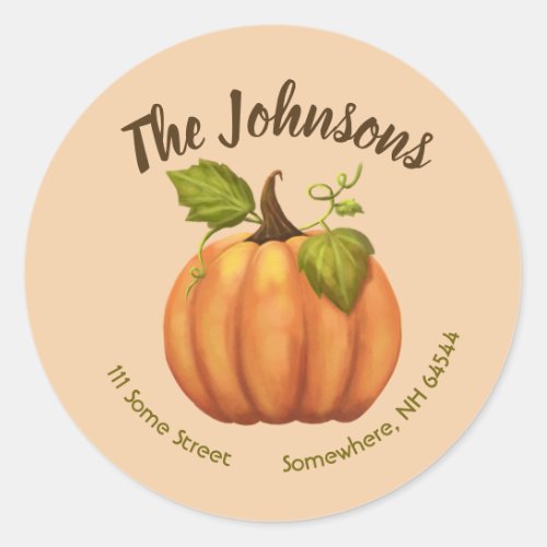 Fall Pumpkin Round Return Address Labels Autumn