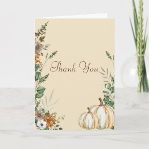 Fall pumpkin Rustic brown floral blush pink photo Letterpress Thank You Card