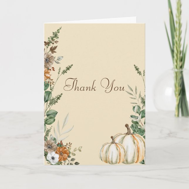 Fall pumpkin Rustic brown floral blush pink photo  Thank You Card (Front)
