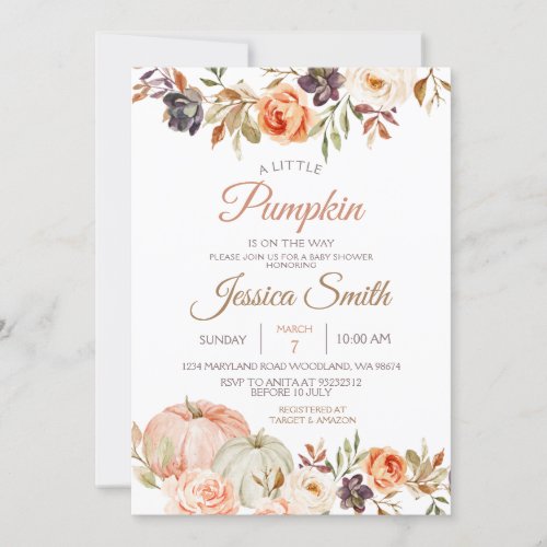 Fall Pumpkin Rustic Floral Baby Shower Invitation