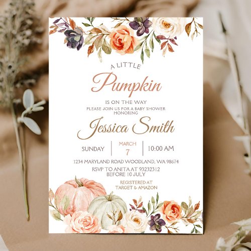 Fall Pumpkin Rustic Floral Baby Shower Invitation