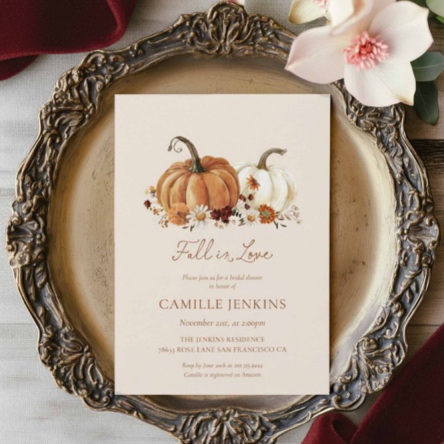 Fall Pumpkin Rustic Floral Bridal Shower Invitation (Fall Pumpkin Floral Bridal shower invitation)