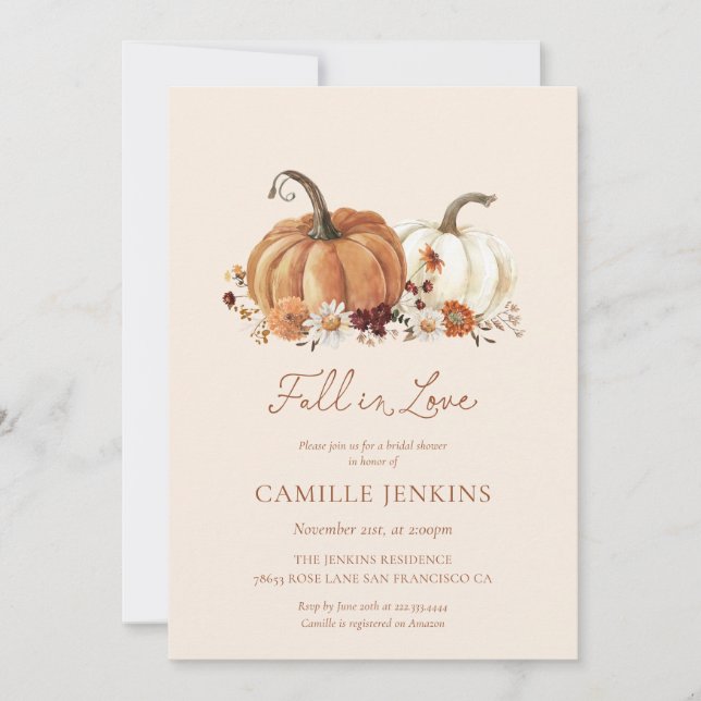 Fall Pumpkin Rustic Floral Bridal Shower Invitation (Front)