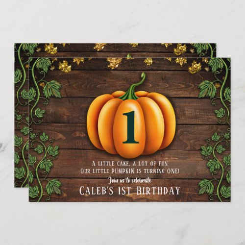 Fall Pumpkin Rustic Green and Gold Ivy Birthday Invitation