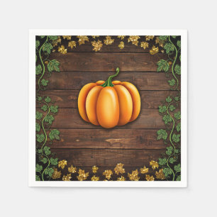 Fall Pumpkin Rustic Green Gold Ivy Autumn Country Napkins
