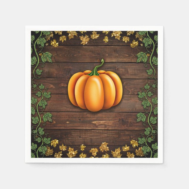 Fall Pumpkin Rustic Green Gold Ivy Autumn Country Napkins (Front)