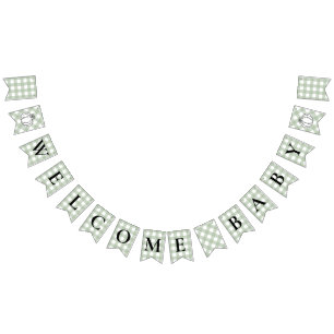 Fall Pumpkin Sage Green Gingham Baby Shower Bunting Flags