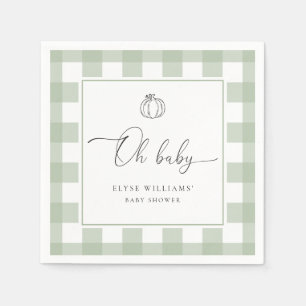 Fall Pumpkin Sage Green Gingham Oh Baby  Napkins