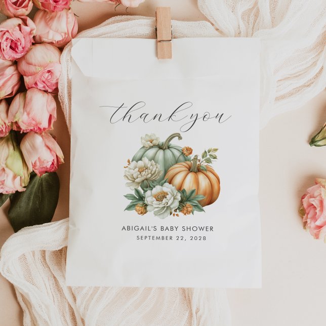 Fall Pumpkin Sage Green Thank You Baby Shower Favor Bag (Creator Uploaded)