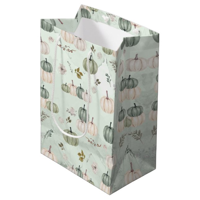 Fall Pumpkin Sage Green Thanksgiving  Medium Gift Bag (Front Angled)