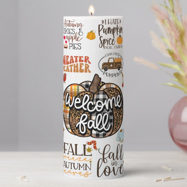 Fall Pumpkin Sayings Pillar Candle (In Situ)