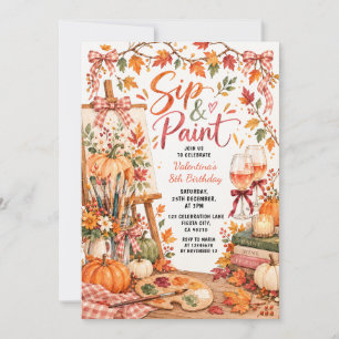 Fall Pumpkin Sip & Paint Birthday Floral Party Invitation
