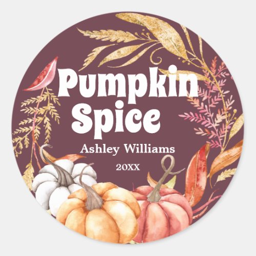 Fall Pumpkin Spice Autumn Burgundy Classic Round Sticker