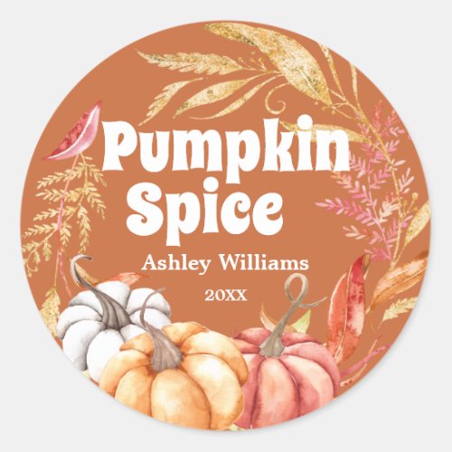 Fall Pumpkin Spice Autumn Burnt Orange Classic Round Sticker