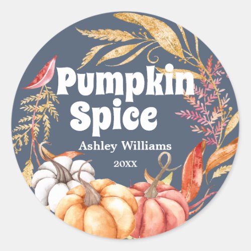 Fall Pumpkin Spice Autumn Dark Blue Classic Round Sticker