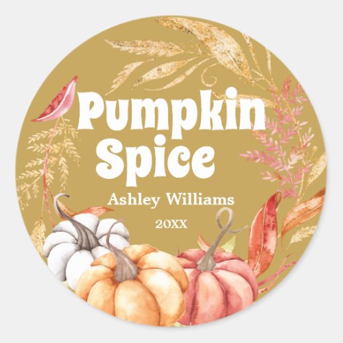 Fall Pumpkin Spice Autumn Gold yellow Classic Round Sticker