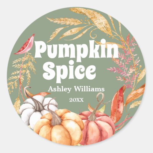 Fall Pumpkin Spice Autumn Green Classic Round Sticker