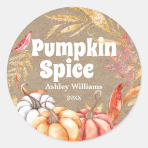Fall Pumpkin Spice Autumn Kraft Paper Classic Round Sticker