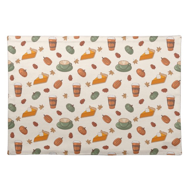 Fall Pumpkin Spice Autumn Pattern Cloth Placemat (Front)